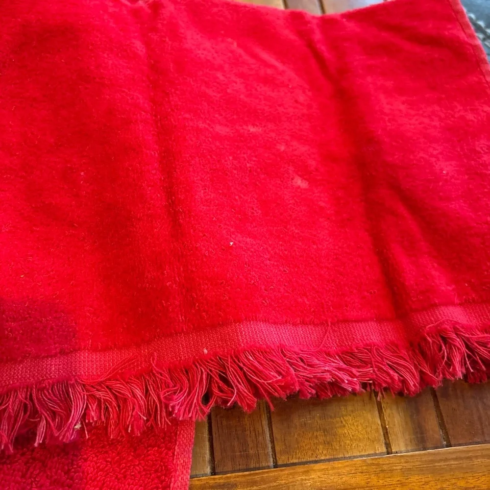 Cannon Christmas Hand Towels Red Green Fringe Joy Snowman Vintage Set Of 2 USA